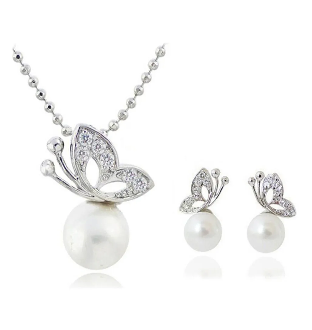 Butterfly Pearl Necklace Earrings Sets Full Rhinestone Jewelry For Women Gift Fashion Jewelry Sets 12903320428