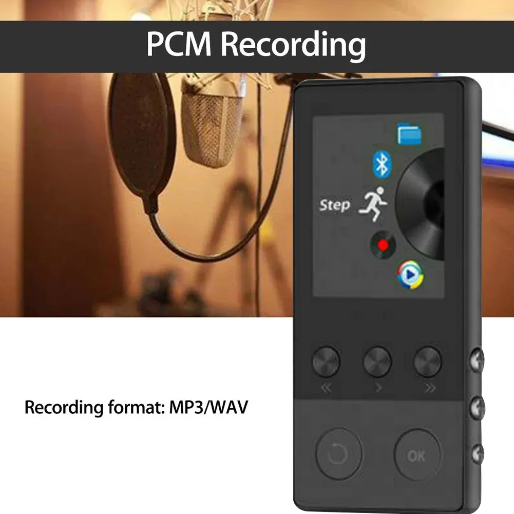Spieler 1,8-Zoll-Bildschirm MP4-Player Drahtloser Musik-Player Stimme Tragbarer Sprachrekorder 27 Sprachen 5D-Sound Fotobetrachter Unterstützt TF-Karte