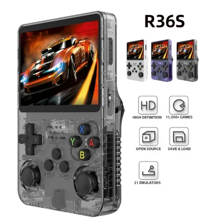R36S 레트로 핸드 헬드 비디오 게임 콘솔 64GB 용량 3.5 인치 IPS 화면 핸드 헬드 게임 콘솔 오픈 소스 15000 내장 게임