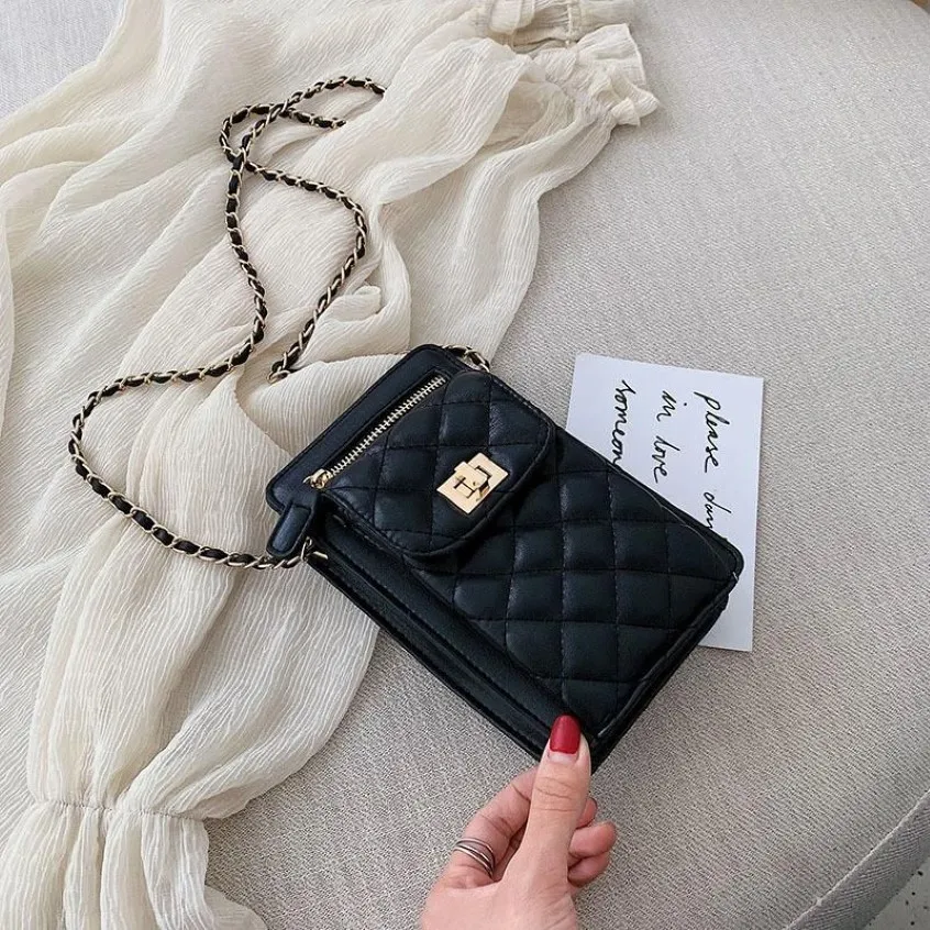 Shoulder Bags Small Bag Women's Fashion Single Lingge Chain Slanting Across Mobile Phone 2021 #25292g