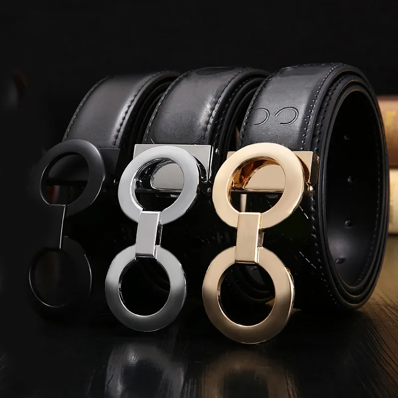 Solid Color Cowhide Belts For Men Designer Double Sides Multi Styles Fashion Ceinture med Plated Gold Pin Needle Buckle Ladies Bekväma bälten Elegant YD022 C4