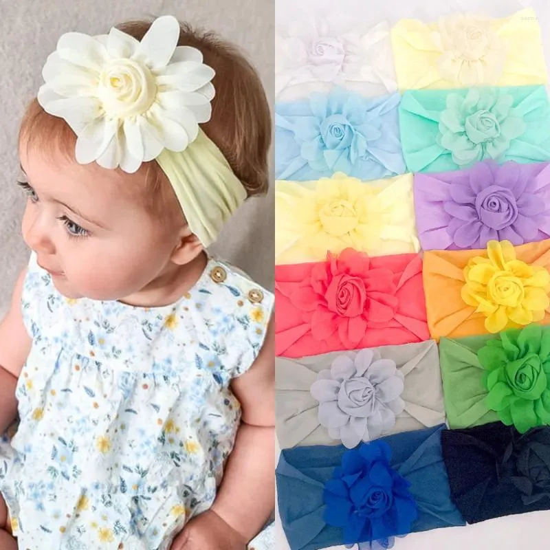 Accessoires de cheveux pour enfants, bébé, printemps et été, bandeau à fleurs en Nylon fin, jolie fille, bandeau de princesse, Turban