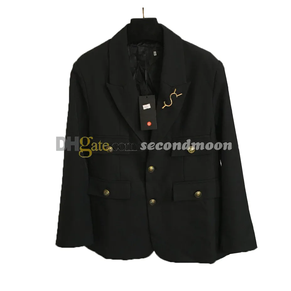 Женский пиджак с брошью и лацканами, черная верхняя одежда, деловые куртки в повседневном стиле, весенне-летняя верхняя одежда