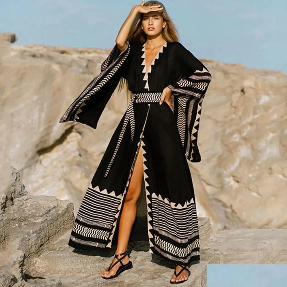 Abiti casual di base 2023 Beach Summer Party Maxi abiti per le donne Costume da bagno sexy con scollo a V Er Up Boho Abiti bohemien Abito caftano 2 Dhegi