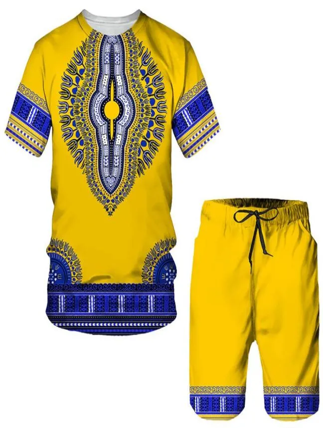 Zomer 3D Afrikaanse Print Casual Mannen Shorts Pakken Paar Outfits Vintage Stijl Hip Hop T-shirts Shorts Mannelijke Vrouwelijke Trainingspak Set 2207840203