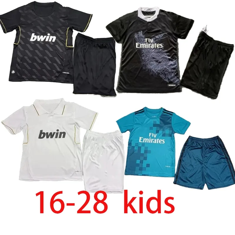 06-07 15-16 86 07-08 Retro Futebol Jerseys Kids Barcelona MESSIS XAVI RONALDINHO Real Madrids Kids Retro Camisa de Futebol Francês 98 Zidane Vintage Kits