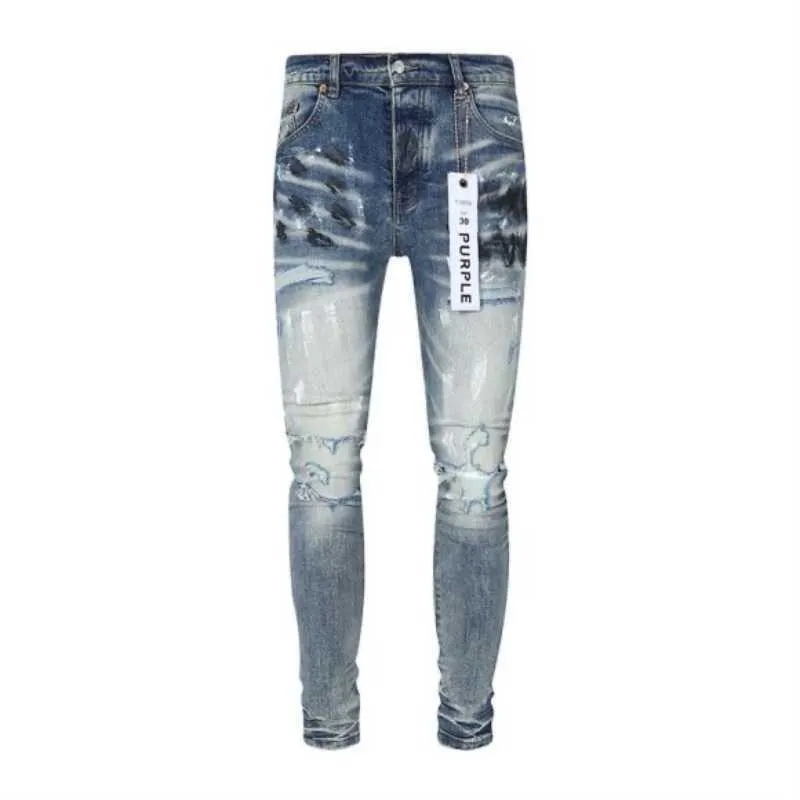 Designer Mens Jeans Luxury Brand Purple Man Purple Brand24 Ny stänk av bläck Estruerad ljusblå American Jeans och jeans