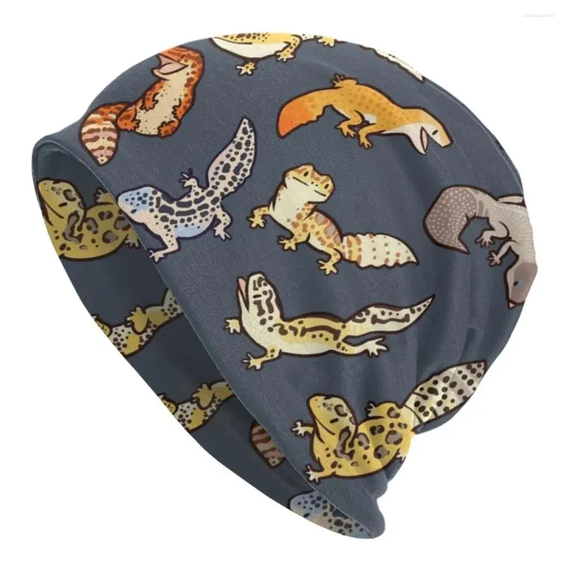 Berets lagarto gorro chapéus chub geckos em cinza escuro tricô chapéu unisex térmico elástico gorro inverno ao ar livre esporte design bonés