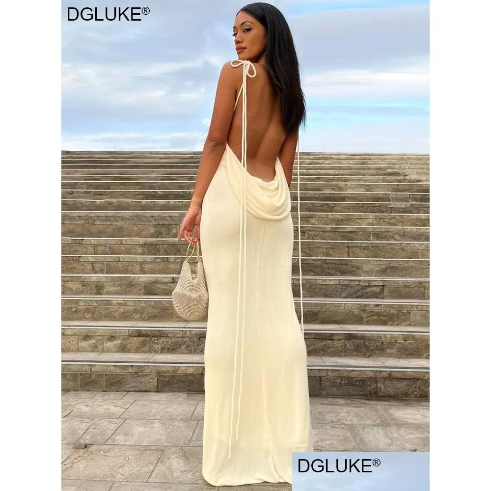 Robes décontractées de base été dos nu robe maxi fête élégante pour les femmes luxe chic femme longue soirée mariage cocktail 221121 Dro Dhnmk