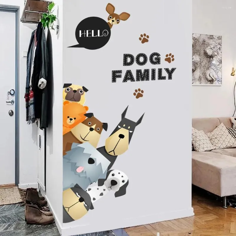 Vägg klistermärken söta hundar välkomna dörr klistermärke barn rum dagis levande väggmålning avtagbar heminredning