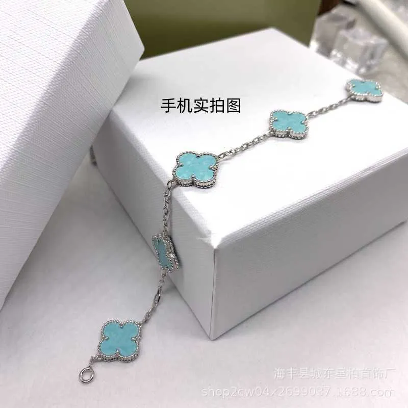 Designer di gioielli Bracciale di lusso Catena a maglie Vanca Lake Blu Argento S925 Quattro foglie Erba Cinque fiori Donna Oro 18k Doppia faccia Menta naturale Fritillaria