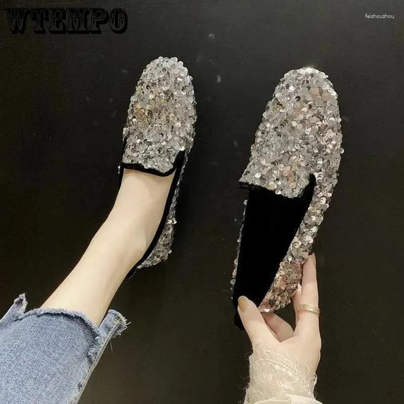 Scarpe eleganti WTEMPO Sneakers da donna con tacco basso glitterate Slip-on femminili casual con plateau bling Comodo mocassino