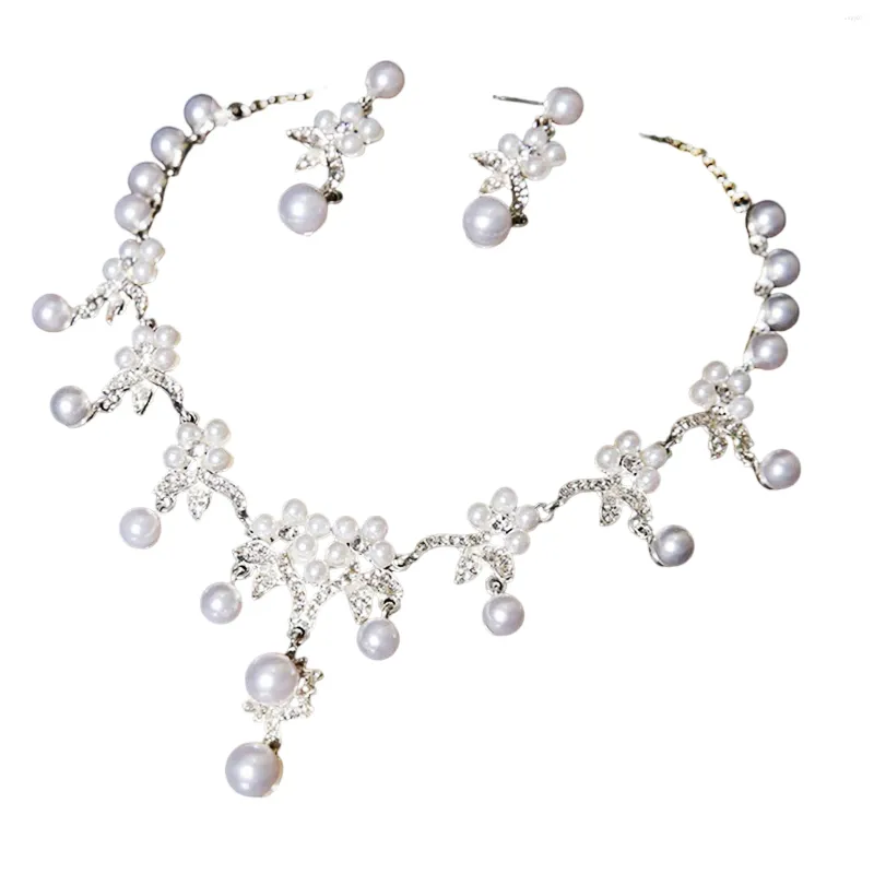 Ensemble de collier et boucles d'oreilles, 2 pièces, bijoux de mariage, breloque en perles de cristal et accessoires de Costume de bal de demoiselle d'honneur pour mariée