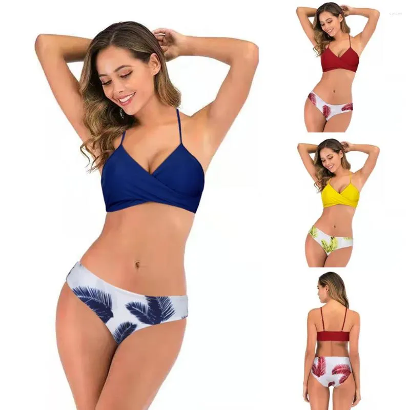 Dameszwemkleding Sportsplitzwempak Gestreept Gesmokt Kruisbandjes Sexy Bikini Europese en Amerikaanse lage taille