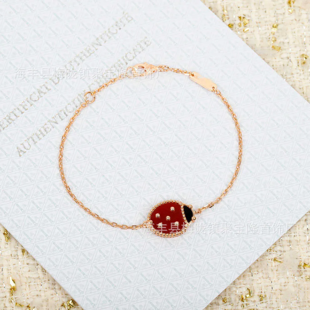 Designer sieraden Luxe armband Schakelketting Vanca Seven Lieveheersbeestje Vijf bloemen Rose goud Dubbelzijdig Fritillaria Rode Jade Merg Geluksarmband Vrouwelijk BMCW