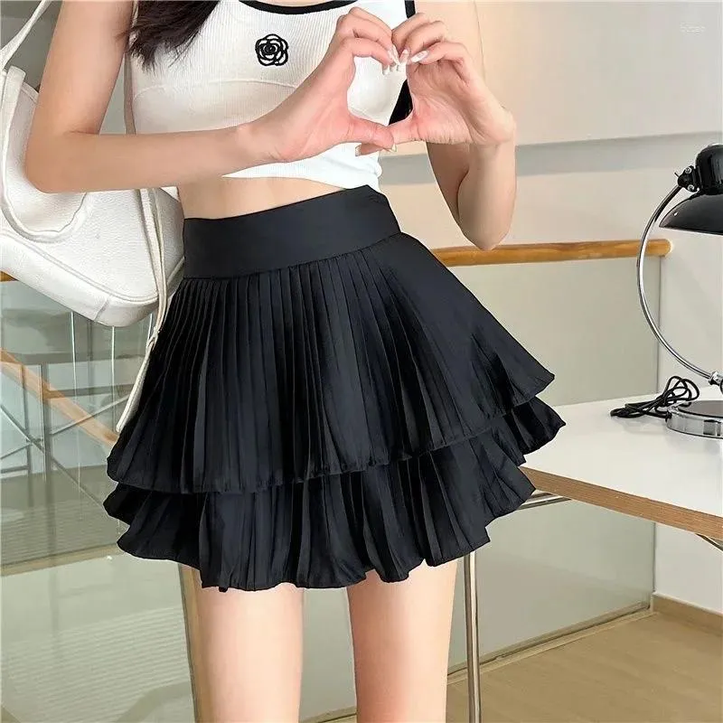 Skirts 2024 High Waist Half Length A-line Style Double Layer Pleated Ropa Mujer Mini Clothes For Women