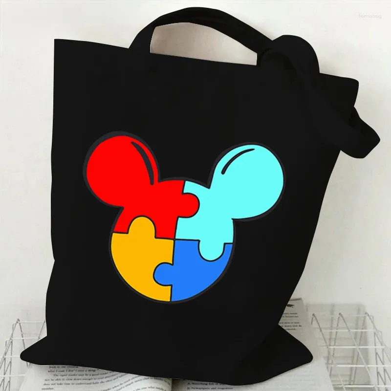 Shopping Bags Vintage Tote Autism Women Fashion Cartoon Animal Teenagers Shoulder Women's Handbagsags