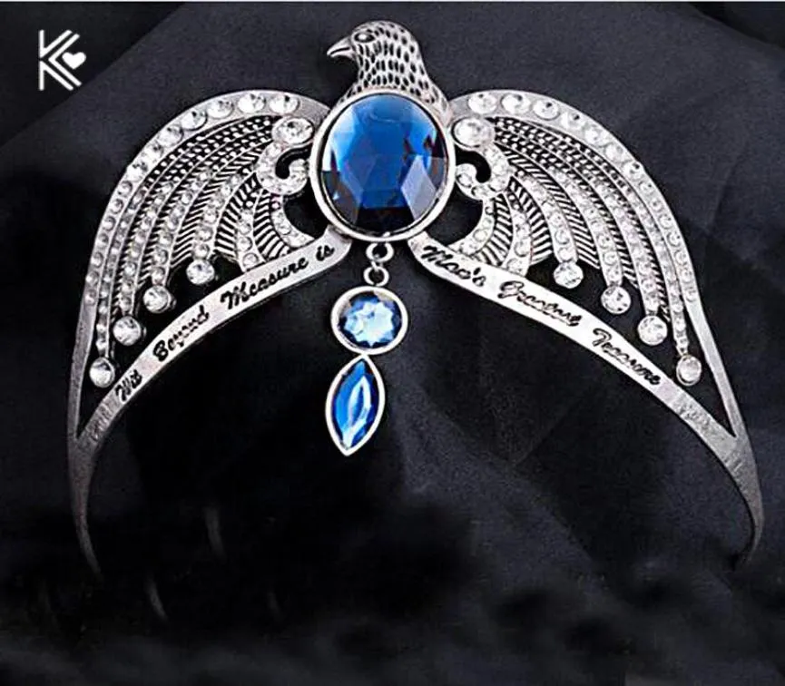 Ravenclaw Lose Crown Horcrux Bridal Hairbands Antique Silver Eagle Anime Blue Crystal Headbands Wedding Hair Akcesoria S9189136620