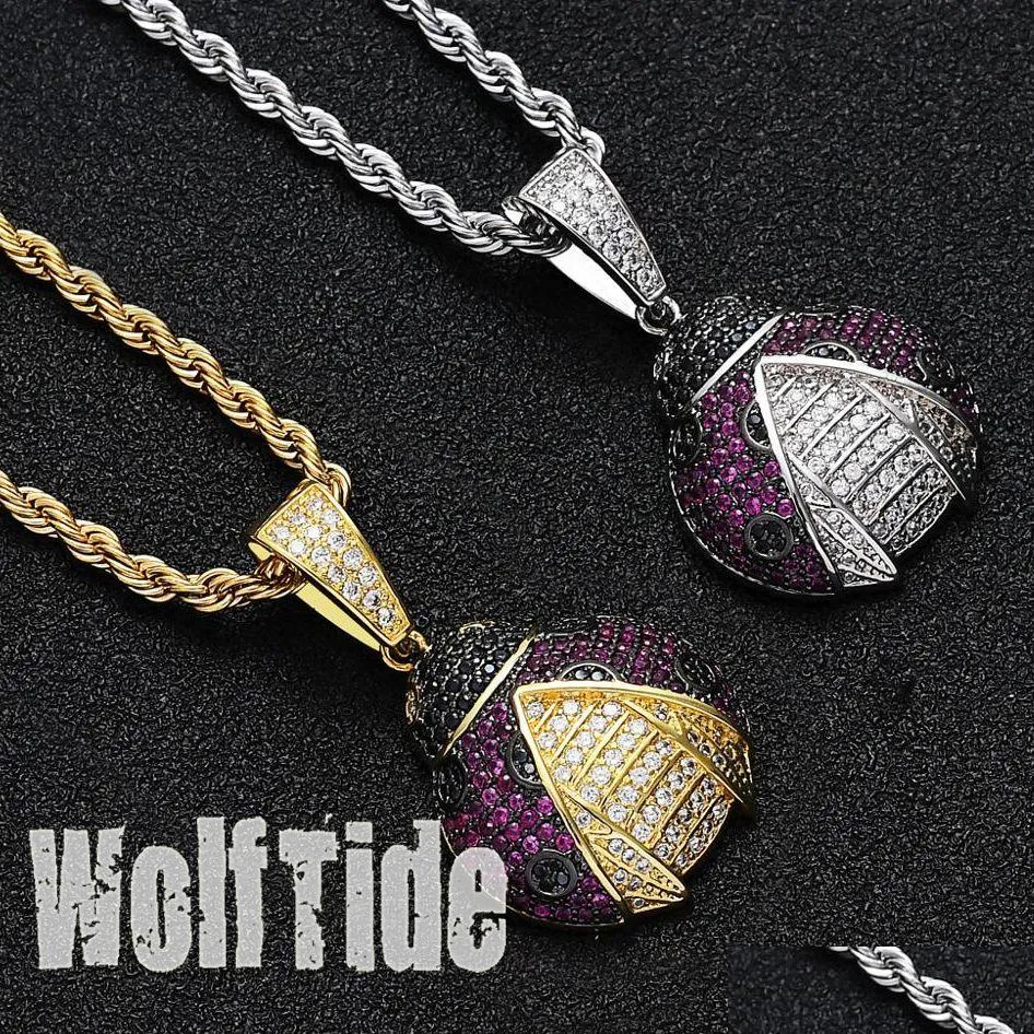 Pendentif Colliers Nouvelle mode Hip Hop glacé mignon insecte chafer pendentifs collier Aaa cubique zircone pavé Bling bijoux cadeaux pour W Dho8G