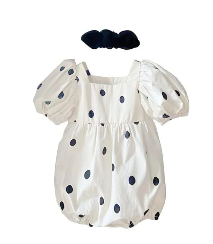 Jumpsuits Infant Baby Girls Rompers Headband 2pcs Polka Dot Printed Short Puff Sleeve4935357