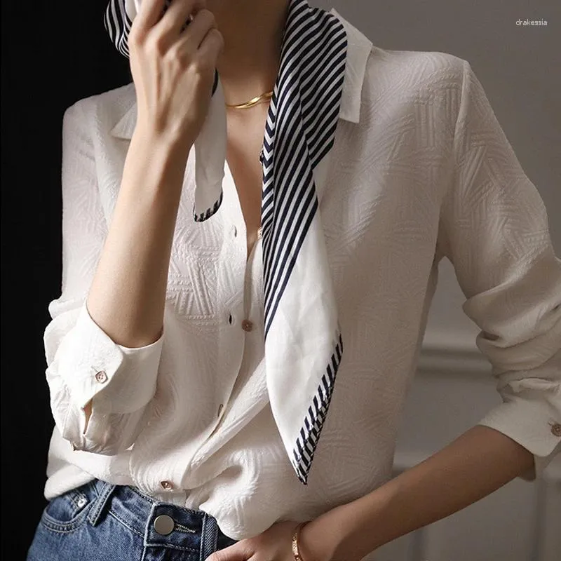 Kvinnors blusar Autumn Long Sleeve Silk Shirt Woman Loose Office Lady Tops Elegant Casual White Blouse Women Blusa Mujer 28647