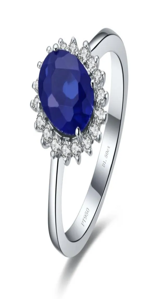 Solid 14k White Gold AU585 15CT Blue Oval Shape Fine Diamond Engagement Ring utmärkt Xmas gåva för tjej7633256