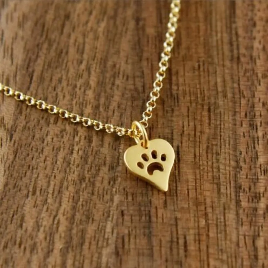 10pc Dog Paw Print Love Heart Pendant Necklace Women Spring Fashion Style Animal Pet Puppy Palm Paw Mark Print Necklace Party Gift240B