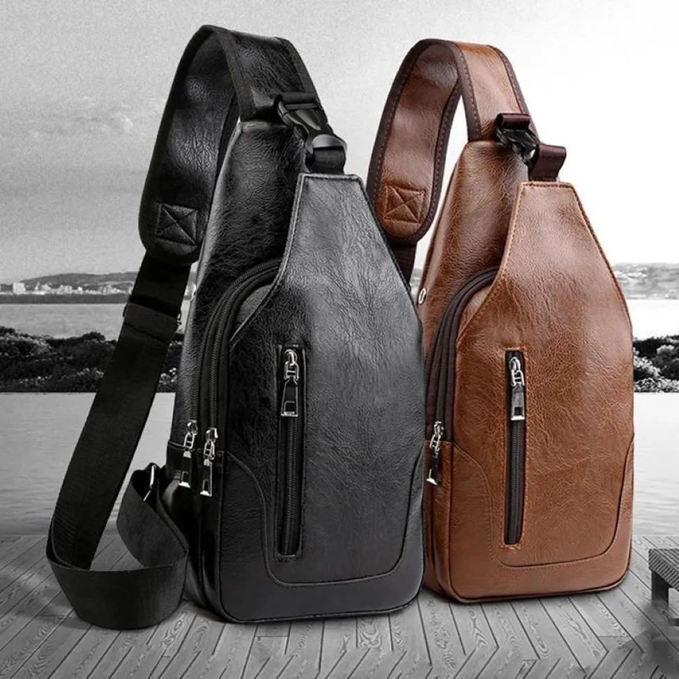 Bolsas de cintura Marca Messenger Bag Cuero Hombres Pecho Vintage Crossbody Hombro Hombres Negocios Sling Male Casual Pack1193C