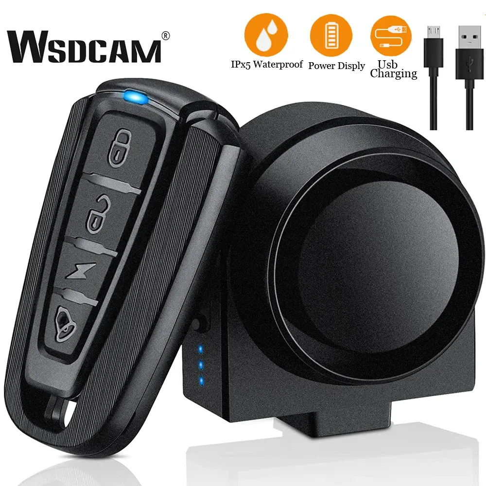 Systeme Wsdcam 115 dB Fahrradalarm mit Fernbedienung über USB-Aufladung, kabellose Diebstahlwarnanlage für die Bewegungserkennung von Motorrädern und Fahrrädern