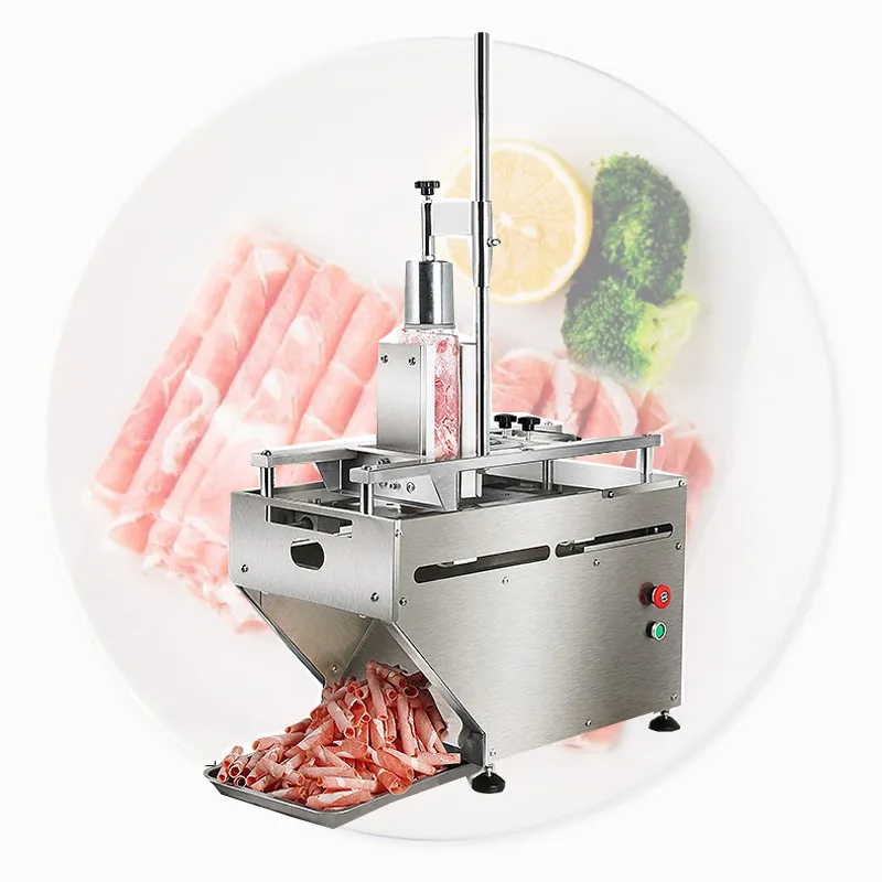 Fatiador automático de carne congelada para restaurante, panela quente, máquina cortadora de rolo de carne de carneiro, queijo, salsicha, bacon, cortador, preço da máquina