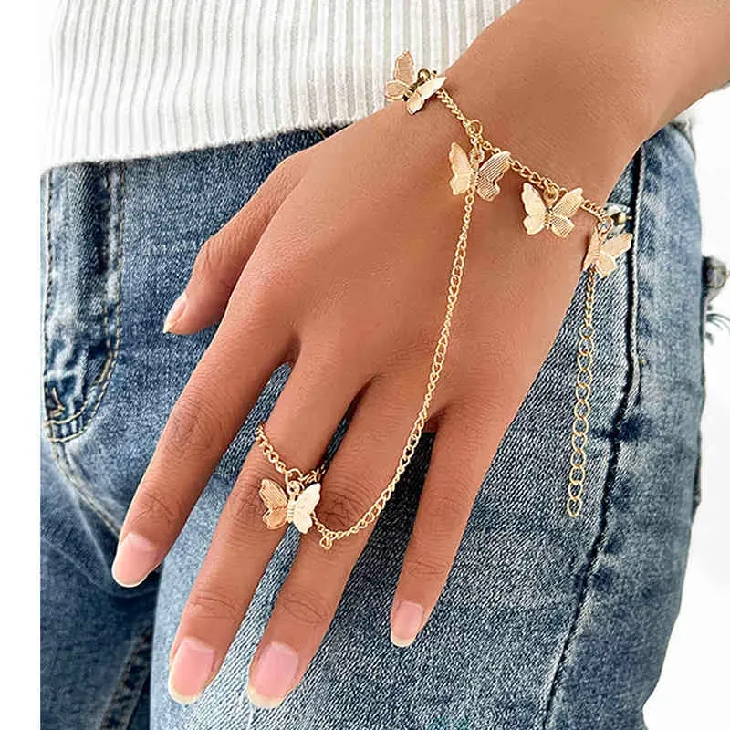 Aprilwell Vintage Bransoletka ze złotym łańcuchem nadgarstka złotego Butterfly dla kobiet Charms Lady Trendy Atelhetic 2024227