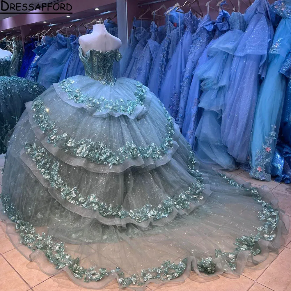 Messico verde innamorato abito quinceanera 2024 applicazioni di perline corsetto abito da ballo fiori 3d abito da ballo dolce 16 robe de bal