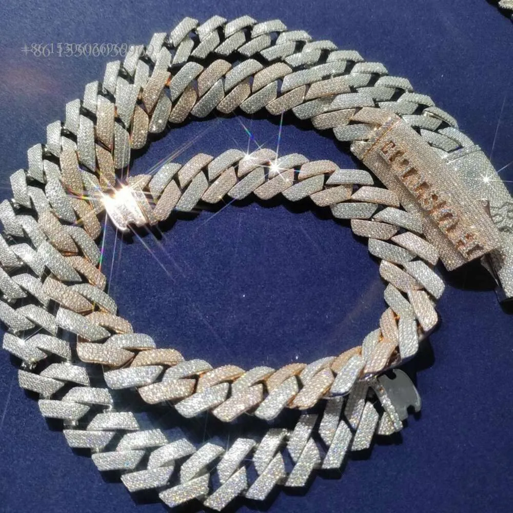 13 mm dostosuj biżuterię Sier 2 rzędy VVS Moissanite 14/ Gold PlATED Cuban Link Sain