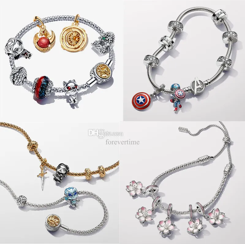 2024 디자이너 브레이슬릿 DIY FIT Pandoras Games Thrones Gold Dangle Charms 팔찌 세트 진주 스테이션 보석 귀걸이 검은 반짝이는 테니스 팔찌 여성을위한