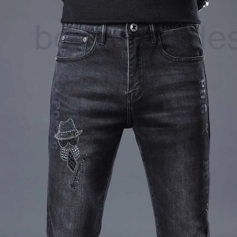 Jeans da uomo firmati di marca Peluche Autunno e Inverno Nuova tendenza Ricamo Hot Diamond Stretch Pantaloni slim fit WEN3