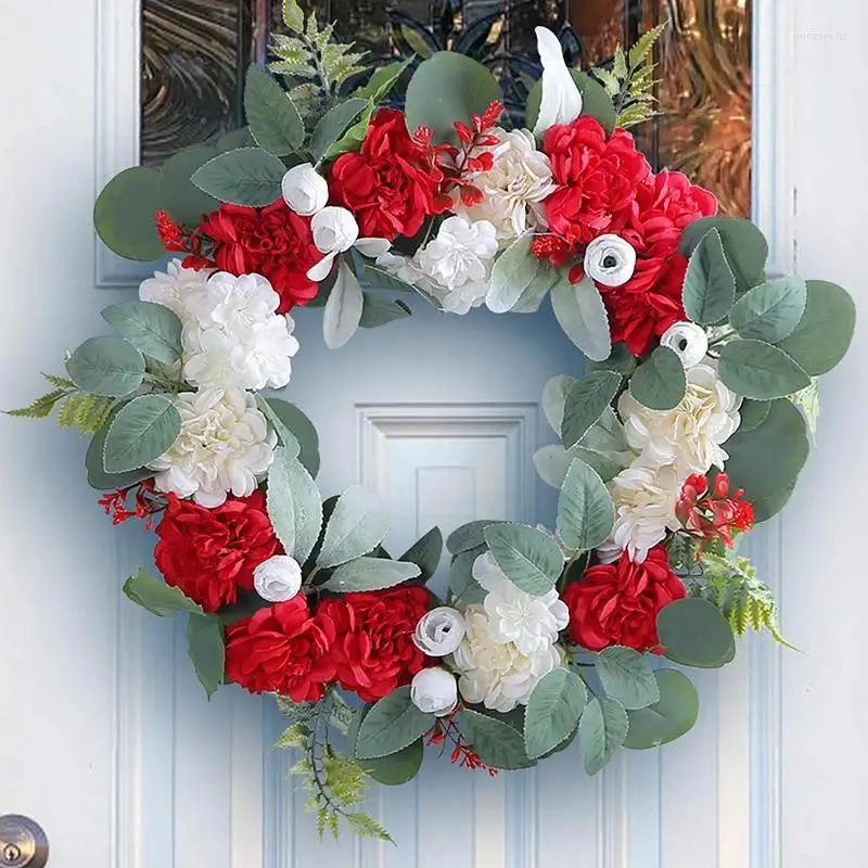 Dekorativa blommor Vårkrans för ytterdörr höstar hösten röd vit blommig konstgjord sommargrön