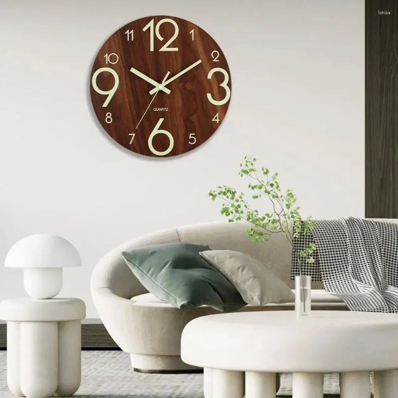 Wall Clocks Office Clock Modern 12 Inch Wooden With Glow-in-the-dark Numbers Silent Home Decoration Mute For Room