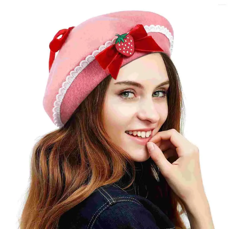 Berets Halloween Gifts Wool Hat Women Artist Beanie Keep Warm Cap Female Women's Strawberry