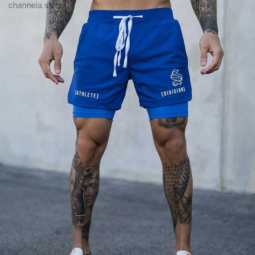 Męskie spodenki 2024 NOWOŚĆ JOGGERS KRÓTKI MĘŻCZYZN 2 W 1 Sport Shorts Gym Fitness Workbuilding Szybki suchy mężczyzna letni szorty plażowe T240227