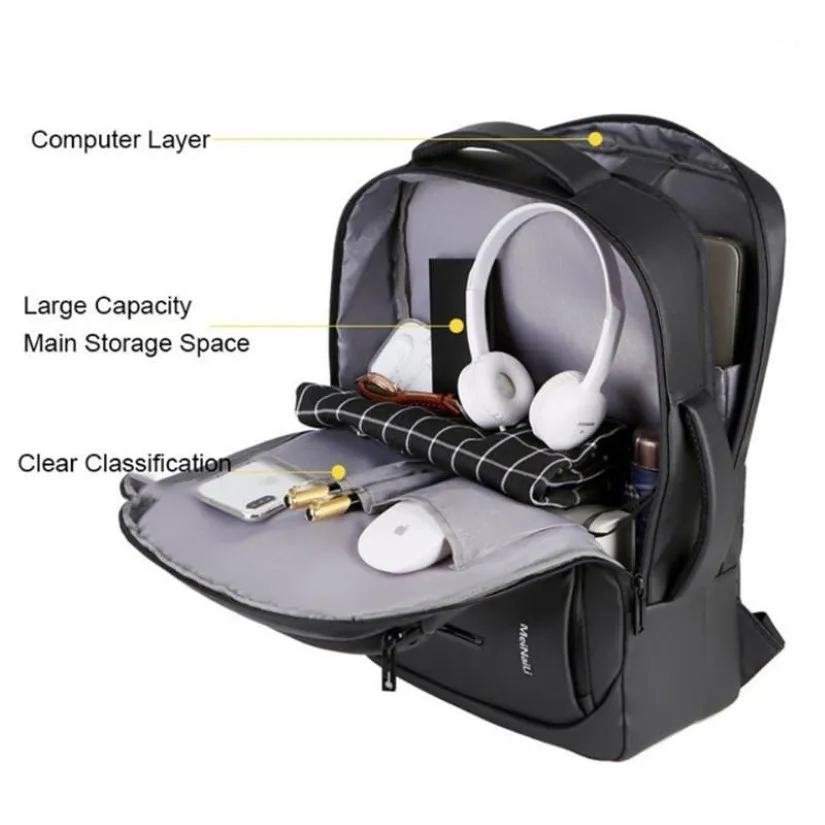 Рюкзак для ноутбука, мужские мужские рюкзаки, деловой ноутбук Mochila, водонепроницаемый рюкзак, сумки для зарядки через USB, дорожная сумка Bagpack1246M