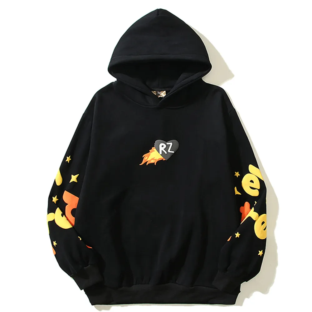 Foam Printed Fleece Side Pockets Streetwear Men's Sweatshirts and Hoodies 2023 Autumn Hooded Man