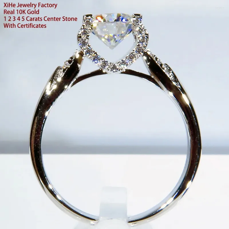 Кольца кластера из настоящего 10-каратного чистого золота, женское кольцо на годовщину свадьбы, помолвку, кольцо 1, 2, 3, 4, 5 карат, круглый муассанит с бриллиантом, классический модный