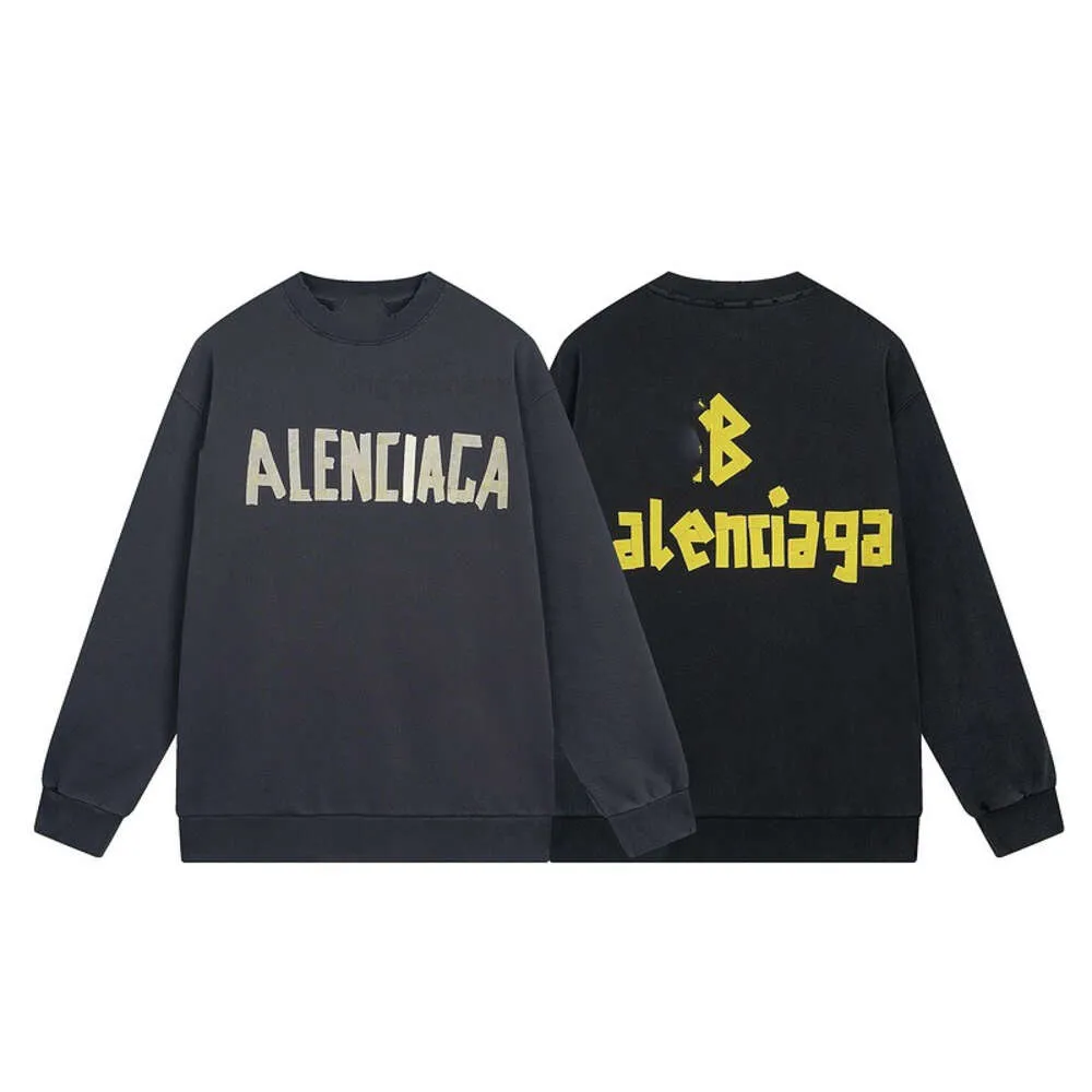 Designer-Hoodie Balencigs Fashion Hoodies Hoody Herrenpullover Hochwertige Version 23ss Classic Tape Direct Spray Printing Washed Worn Out Old Round Sweater SD