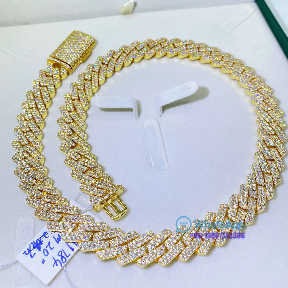 Pass Tester Miami Men Bling Gold Plated Necklace Iced Out Diamond Cuban Link Chain