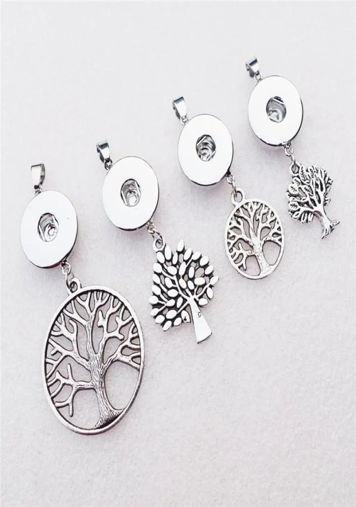 Metal 18mm Snap Buttons Life Tree Pendant Halsbandsmycken 4 Styles Mix med Link Chain3996667