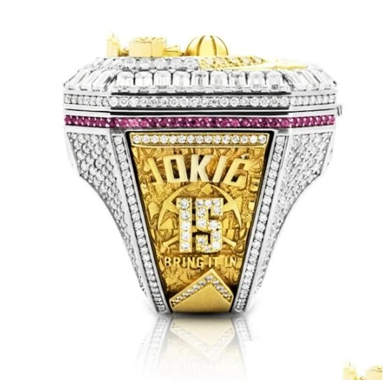 Med sidor Stones 2022 2023 Basketball Jokic Team Champions Championship Ring With Tood Display Box Souvenir Men Fan Gift Drop Delive Dhjuc