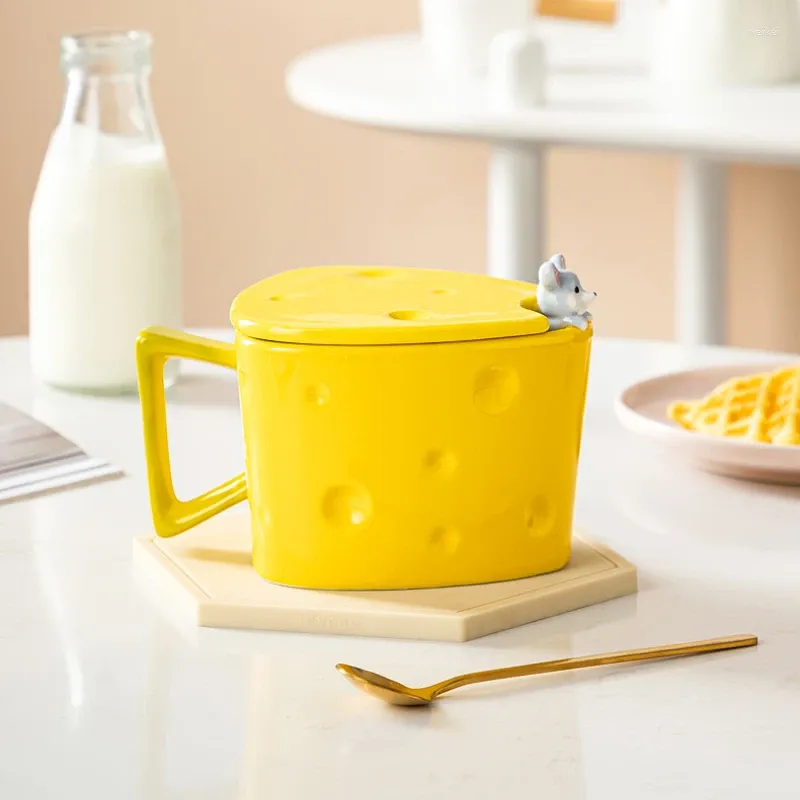 Tassen Käse Becher Kreative Nette Tasse Mit Deckel Löffel Paar Männer Und Frauen Hause Milch Kaffee Cartoon Keramik Tassen Set