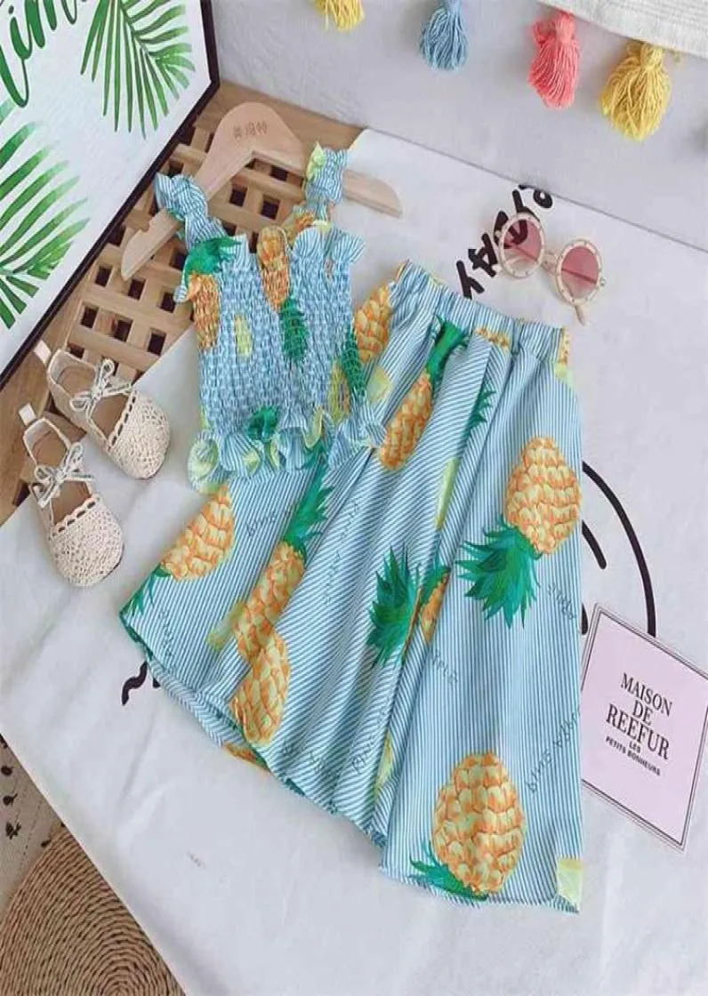 FOCUSNORM 27Y vacances d'été enfants filles vêtements ensembles ananas imprimé sans manches hauts sans bretelle jupes 2108044179623