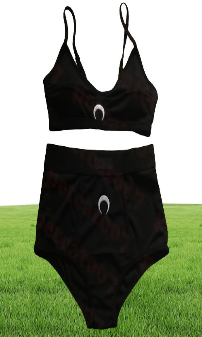 Moon Embroidered Swimsuit Bikinis Set Designer Womens Bra Briefs Set High Waist Ladies Underwear Two Colors1745117