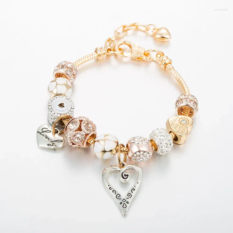 Charm Bracelets ANNAPAER Heart Charms Bracelet Bangle Pulseras Mujer For Women Crystal Beads Jewelry Valentine's Day Gift B19041